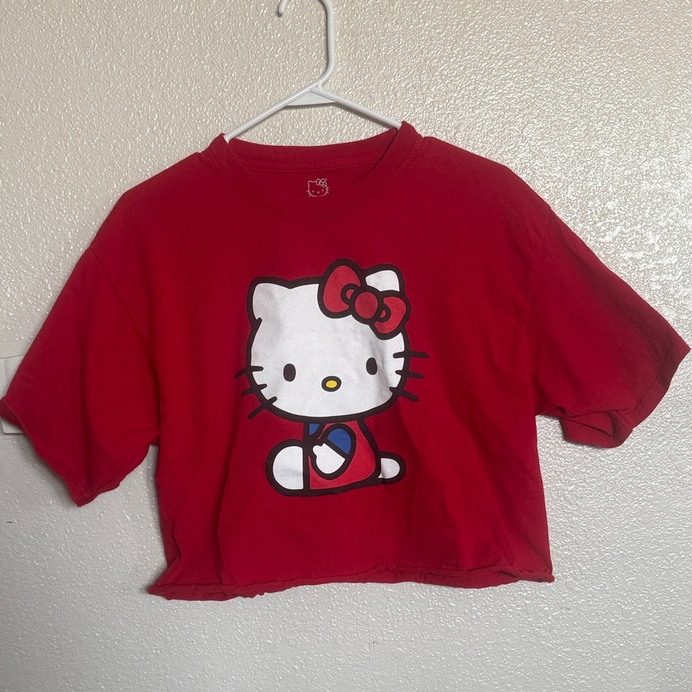 Hello Kitty Red Cropped Tee with White Character Graphic